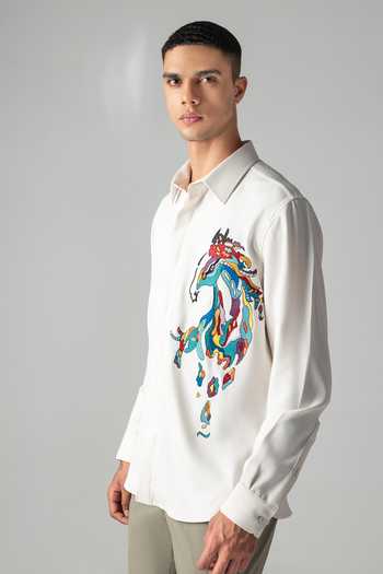 Buy_Amit Arora_Ivory Polyester Embroidered Motif Shirt _Online_at_Aza_Fashions