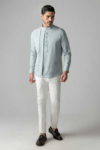 Buy Amit Arora Blue Tencel Asymmetrical Draped Shirt Online at Aza Fashions Buy_Amit Arora_Blue Tencel Asymmetrical Draped Shirt _Online_at_Aza_Fashions