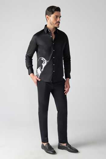 Buy Amit Arora Black Cotton, Lycra Horse Embroidered Shirt Online at Aza Fashions Buy_Amit Arora_Black Cotton, Lycra Horse Embroidered Shirt _Online_at_Aza_Fashions