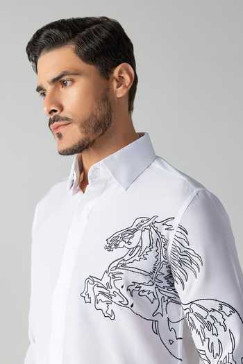 Amit Arora White Polyester Embroidered Horse Motif Shirt Online at Aza Fashions Amit Arora_White Polyester Embroidered Horse Motif Shirt _Online_at_Aza_Fashions