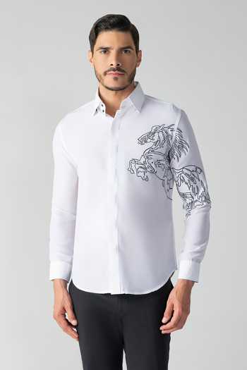 Buy Amit Arora White Polyester Embroidered Horse Motif Shirt Online at Aza Fashions Buy_Amit Arora_White Polyester Embroidered Horse Motif Shirt _Online_at_Aza_Fashions