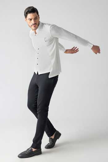 Buy_Amit Arora_Ivory Tencel Asymmetrical Overlay Shirt  _Online_at_Aza_Fashions