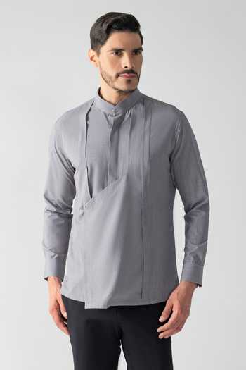 Amit Arora Asymmetrical Pleated Shirt 