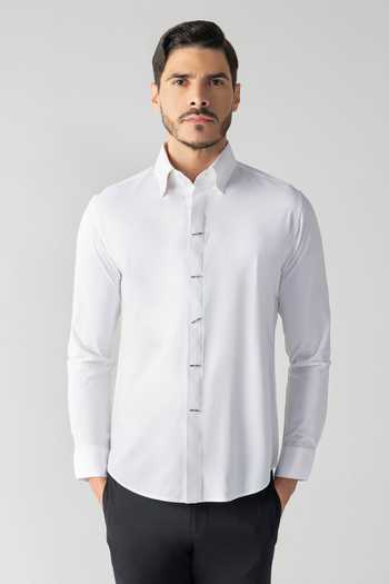 Amit Arora_White Cotton, Acetate Metallic Button Shirt _Online_at_Aza_Fashions
