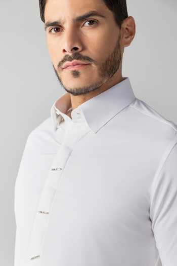 Buy_Amit Arora_White Cotton, Acetate Metallic Button Shirt _Online_at_Aza_Fashions