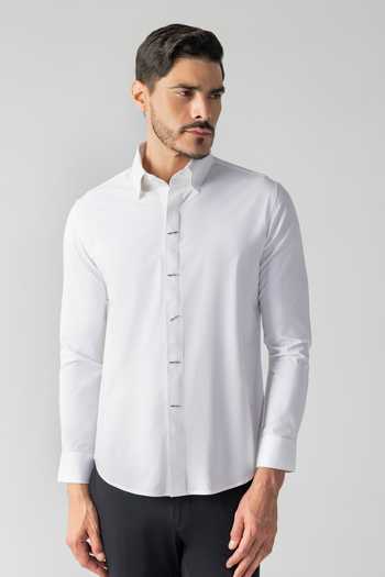 Shop_Amit Arora_White Cotton, Acetate Metallic Button Shirt _Online_at_Aza_Fashions