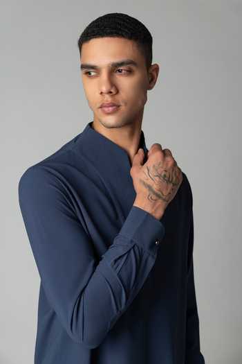 Amit Arora_Navy Crepe Placed Embroidered Kurta And Palazzo Set _Online_at_Aza_Fashions