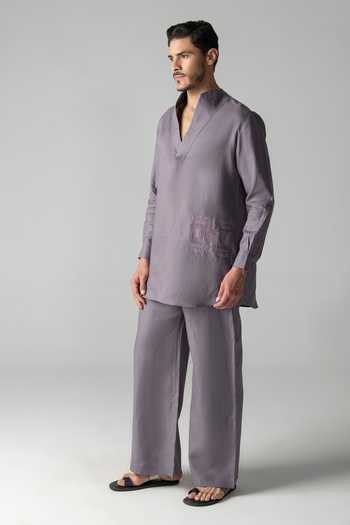 Shop Amit Arora Purple Linen Kurta And Palazzo Set Online at Aza Fashions Shop_Amit Arora_Purple Linen Kurta And Palazzo Set _Online_at_Aza_Fashions