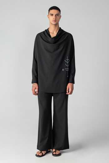 Amit Arora_Black Crepe Cowl Neck Kurta And Palazzo Set _Online_at_Aza_Fashions