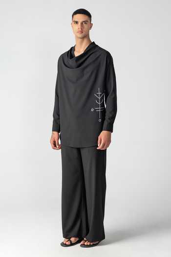 Buy_Amit Arora_Black Crepe Cowl Neck Kurta And Palazzo Set _Online_at_Aza_Fashions