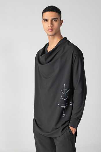 Shop_Amit Arora_Black Crepe Cowl Neck Kurta And Palazzo Set _Online_at_Aza_Fashions