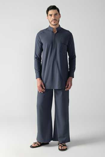 Amit Arora_Grey Crepe Plain Kurta And Palazzo Set _Online_at_Aza_Fashions