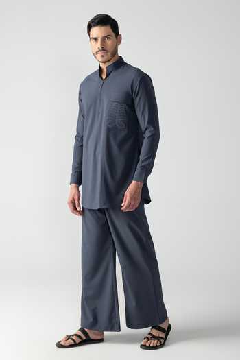 Buy_Amit Arora_Grey Crepe Plain Kurta And Palazzo Set _Online_at_Aza_Fashions