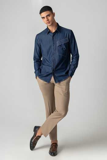 Amit Arora_Blue Denim, Rayon Shirt _Online_at_Aza_Fashions
