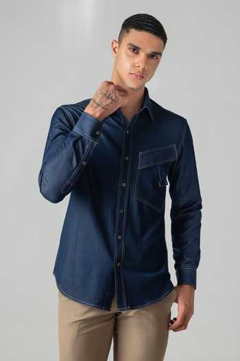 Buy_Amit Arora_Blue Denim, Rayon Shirt _Online_at_Aza_Fashions