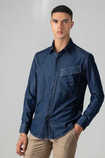 Shop_Amit Arora_Blue Denim, Rayon Shirt _Online_at_Aza_Fashions