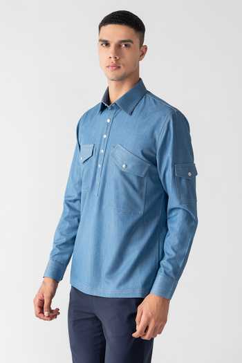 Amit Arora_Blue Denim, Rayon Shirt _Online_at_Aza_Fashions