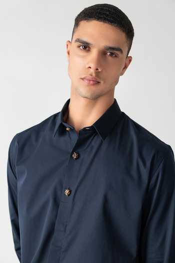 Amit Arora Blue Cotton, Lycra Shirt Online at Aza Fashions Amit Arora_Blue Cotton, Lycra Shirt _Online_at_Aza_Fashions