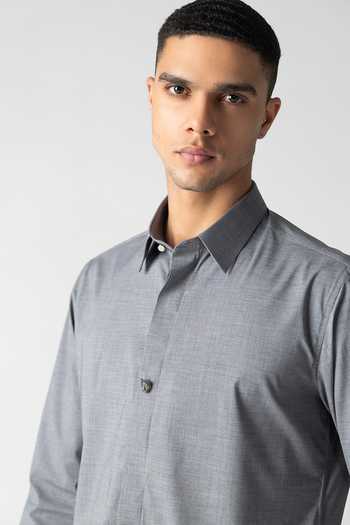 Amit Arora Grey Cotton, Acetate Hidden Button Placket Shirt Online at Aza Fashions Amit Arora_Grey Cotton, Acetate Hidden Button Placket Shirt _Online_at_Aza_Fashions