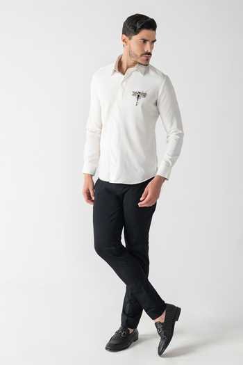 Amit Arora Ivory Crepe Hand Embroidered Dragonfly Motif Shirt Online at Aza Fashions Amit Arora_Ivory Crepe Hand Embroidered Dragonfly Motif Shirt _Online_at_Aza_Fashions