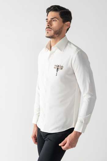 Buy Amit Arora Ivory Crepe Hand Embroidered Dragonfly Motif Shirt Online at Aza Fashions Buy_Amit Arora_Ivory Crepe Hand Embroidered Dragonfly Motif Shirt _Online_at_Aza_Fashions