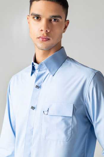 Buy_Amit Arora_Sky Blue Cotton, Acetate Metallic Button Shirt _Online_at_Aza_Fashions