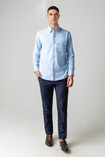 Shop_Amit Arora_Sky Blue Cotton, Acetate Metallic Button Shirt _Online_at_Aza_Fashions