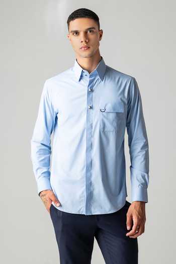 Amit Arora_Sky Blue Cotton, Acetate Metallic Button Shirt _at_Aza_Fashions