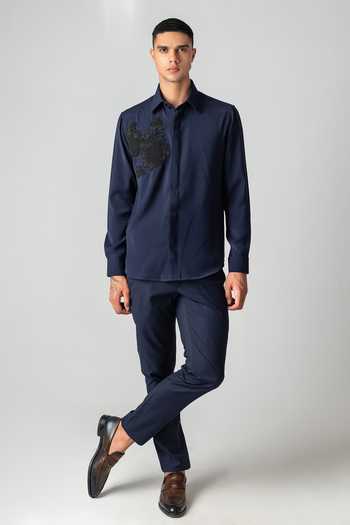 Amit Arora Navy Polyester Hand Embroidered Shirt Online at Aza Fashions Amit Arora_Navy Polyester Hand Embroidered Shirt _Online_at_Aza_Fashions