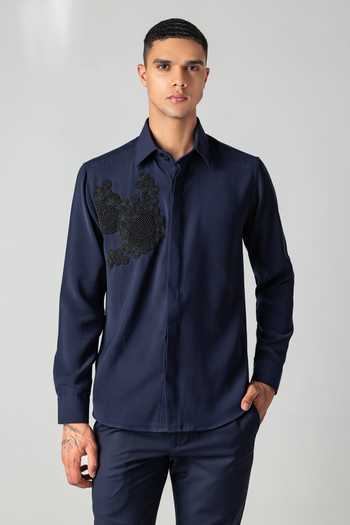 Buy Amit Arora Navy Polyester Hand Embroidered Shirt Online at Aza Fashions Buy_Amit Arora_Navy Polyester Hand Embroidered Shirt _Online_at_Aza_Fashions