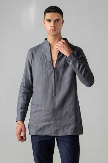 Amit Arora Grey Linen Kurta Shirt Online at Aza Fashions Amit Arora_Grey Linen Kurta Shirt _Online_at_Aza_Fashions