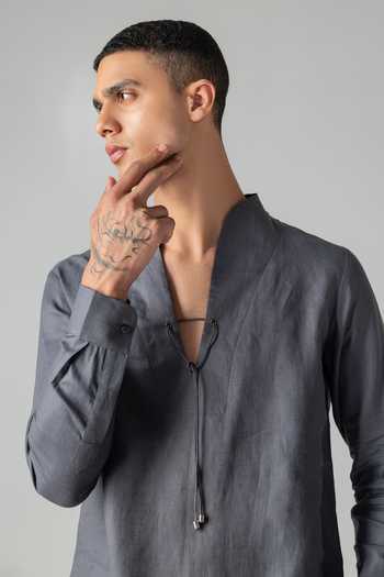 Buy Amit Arora Grey Linen Kurta Shirt Online at Aza Fashions Buy_Amit Arora_Grey Linen Kurta Shirt _Online_at_Aza_Fashions