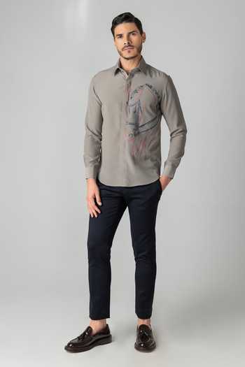 Buy_Amit Arora_Grey Polyester Horse Embroidered Shirt _Online_at_Aza_Fashions
