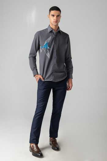 Amit Arora Grey Polyester Embroidered Bird Motif Shirt Online at Aza Fashions Amit Arora_Grey Polyester Embroidered Bird Motif Shirt _Online_at_Aza_Fashions