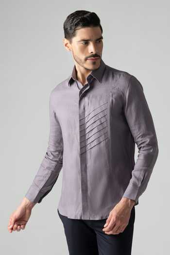 Amit Arora Purple Linen Pleated Full Sleeve Shirt Online at Aza Fashions Amit Arora_Purple Linen Pleated Full Sleeve Shirt _Online_at_Aza_Fashions