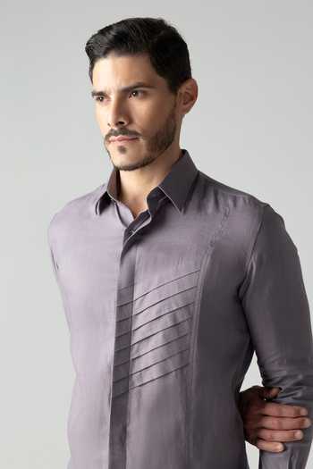 Buy Amit Arora Purple Linen Pleated Full Sleeve Shirt Online at Aza Fashions Buy_Amit Arora_Purple Linen Pleated Full Sleeve Shirt _Online_at_Aza_Fashions