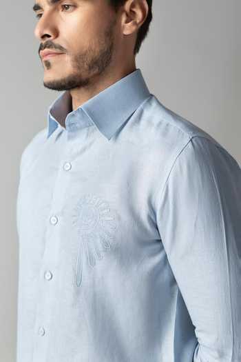 Amit Arora_Sky Blue Linen Embroidered Shirt _Online_at_Aza_Fashions