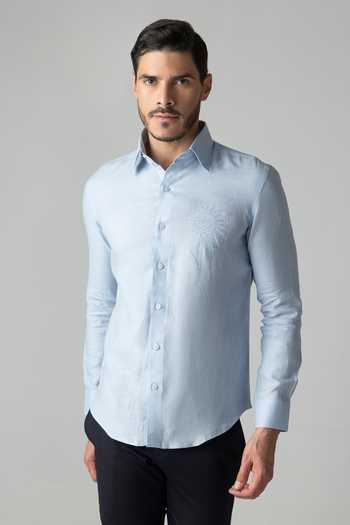 Buy_Amit Arora_Sky Blue Linen Embroidered Shirt _Online_at_Aza_Fashions