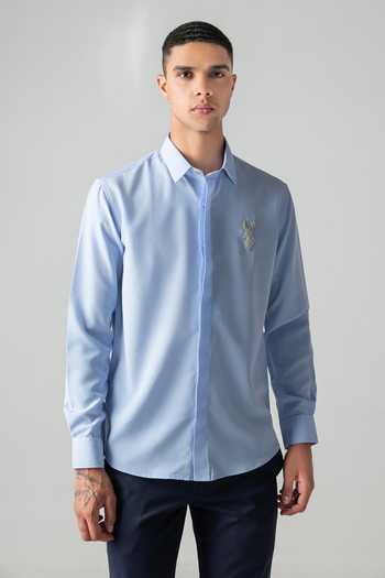 Shop_Amit Arora_Sky Blue Polyester Hand Embroidered Reindeer Motif Shirt _Online_at_Aza_Fashions