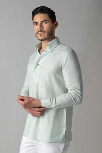 Amit Arora Mint Linen Placket Front Shirt Online at Aza Fashions Amit Arora_Mint Linen Placket Front Shirt _Online_at_Aza_Fashions