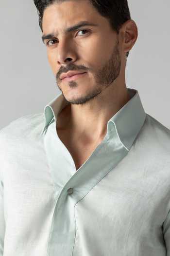 Shop Amit Arora Mint Linen Placket Front Shirt Online at Aza Fashions Shop_Amit Arora_Mint Linen Placket Front Shirt _Online_at_Aza_Fashions