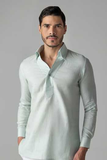 Amit Arora Mint Linen Placket Front Shirt at Aza Fashions Amit Arora_Mint Linen Placket Front Shirt _at_Aza_Fashions