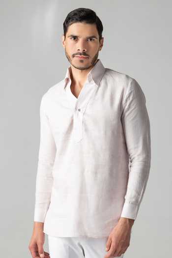 Amit Arora Pink Linen Kurta Placket Shirt Online at Aza Fashions Amit Arora_Pink Linen Kurta Placket Shirt _Online_at_Aza_Fashions