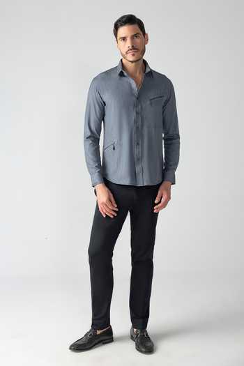 Amit Arora_Grey Denim, Rayon Shirt _Online_at_Aza_Fashions