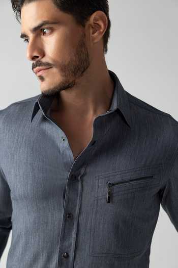 Buy_Amit Arora_Grey Denim, Rayon Shirt _Online_at_Aza_Fashions