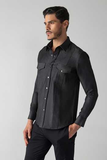 Buy_Amit Arora_Black Denim, Rayon Shirt _Online_at_Aza_Fashions