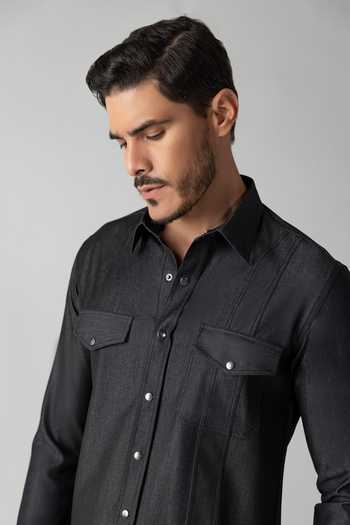 Shop_Amit Arora_Black Denim, Rayon Shirt _Online_at_Aza_Fashions