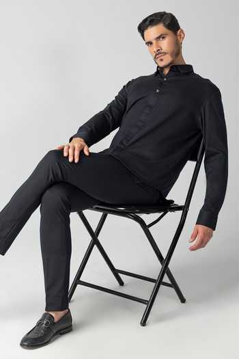 Amit Arora Black Knit Hidden Placket Shirt Online at Aza Fashions Amit Arora_Black Knit Hidden Placket Shirt _Online_at_Aza_Fashions