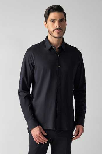 Buy Amit Arora Black Knit Hidden Placket Shirt Online at Aza Fashions Buy_Amit Arora_Black Knit Hidden Placket Shirt _Online_at_Aza_Fashions