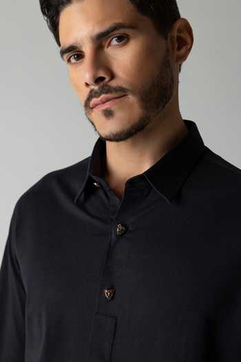 Amit Arora Black Knit Hidden Placket Shirt at Aza Fashions Amit Arora_Black Knit Hidden Placket Shirt _at_Aza_Fashions